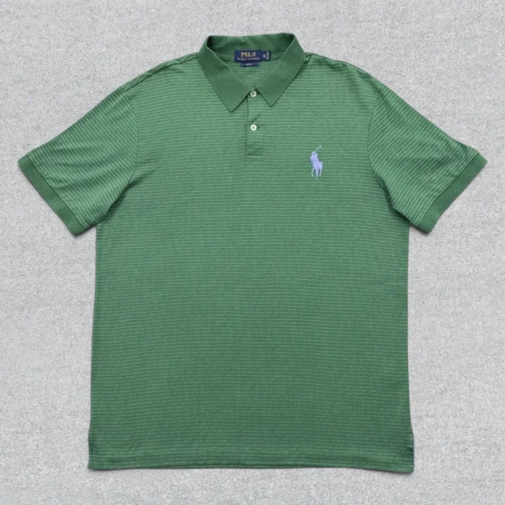 Polo Ralph Lauren Polo Shirt Mens Large Green Striped Pro Fit Pima Cotton Pony